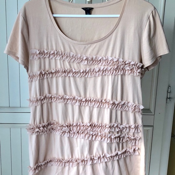 Ann Taylor Tops - Ann Taylor Blush Ruffle Beaded Tee Size L